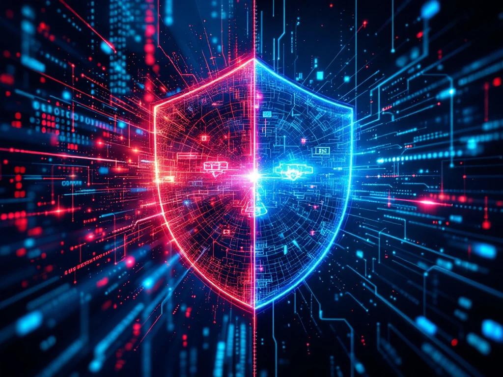 Contrasterende cybersecurity-strategieën: links reactieve aanpak met chaos en beschadigd schild; rechts proactieve benadering met georganiseerde omgeving en intact beveiligingsschild.
