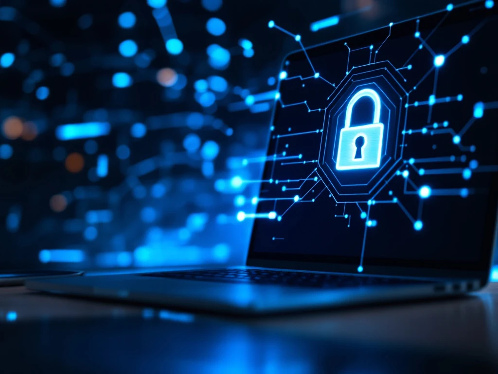 Beveiligd digitaal werkstation met Microsoft Authenticator op smartphone naast laptop met Microsoft 365 inlogscherm, geaccentueerd door multi-factor authenticatie symbolen.